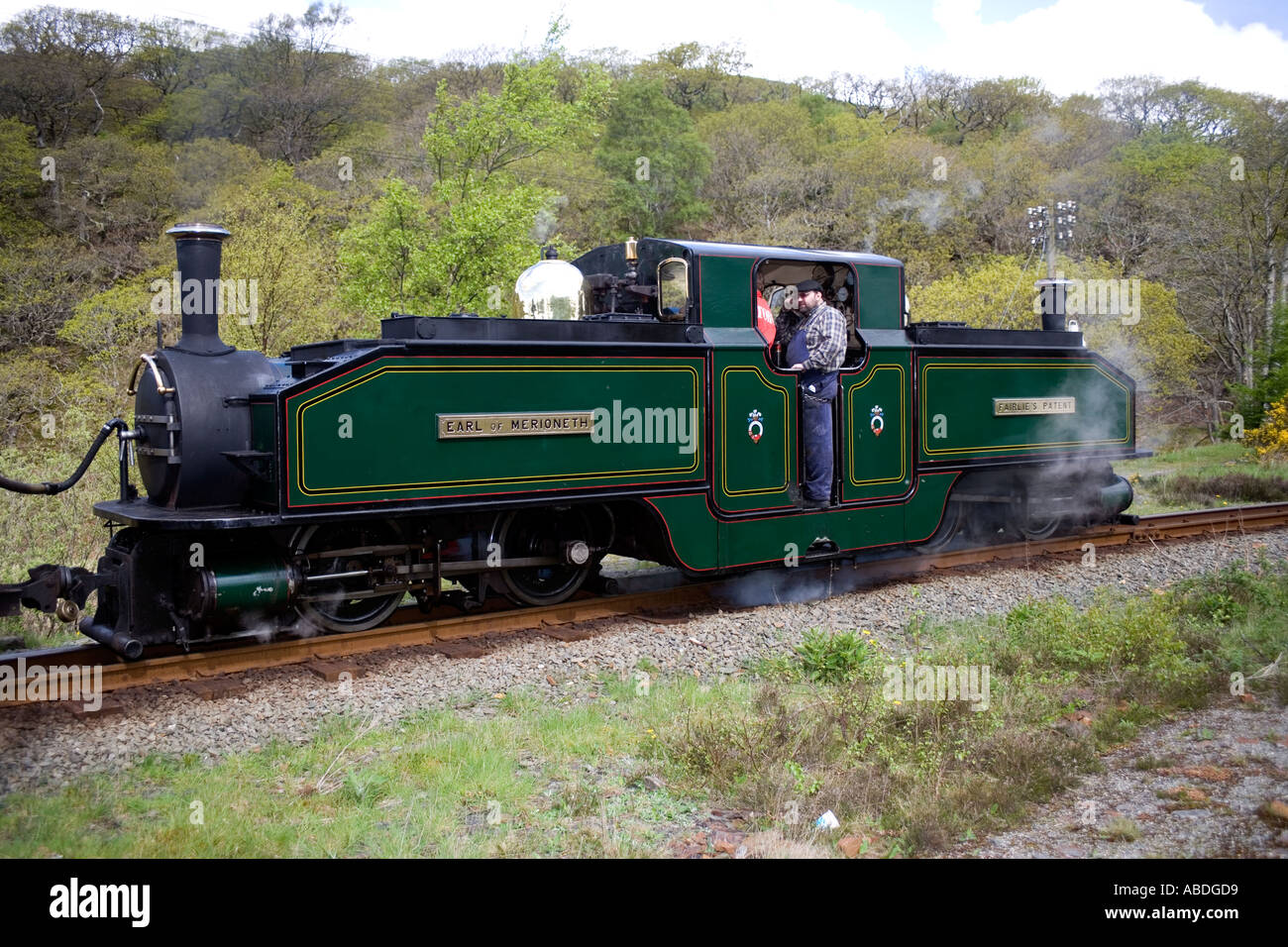 Narrow gauge steam train called the Earl of Merioneth in North Wales Ffestiniog railway Stock Photo