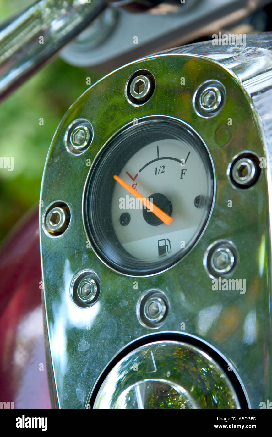 close up of motorcycle fuel gauge indicator Stock Photo