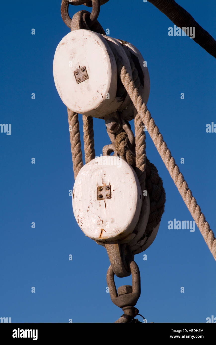 Heavy duty industrial pulley for maritime use Stock Photo