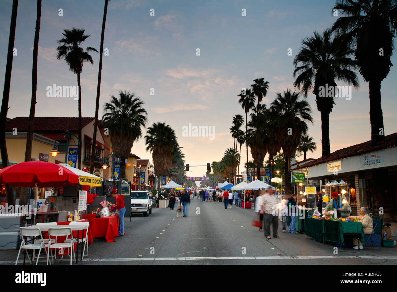 Village Fest the open air Street Fair closes down the main street Palm Canyon Drive Palm Springs California Stock Photo