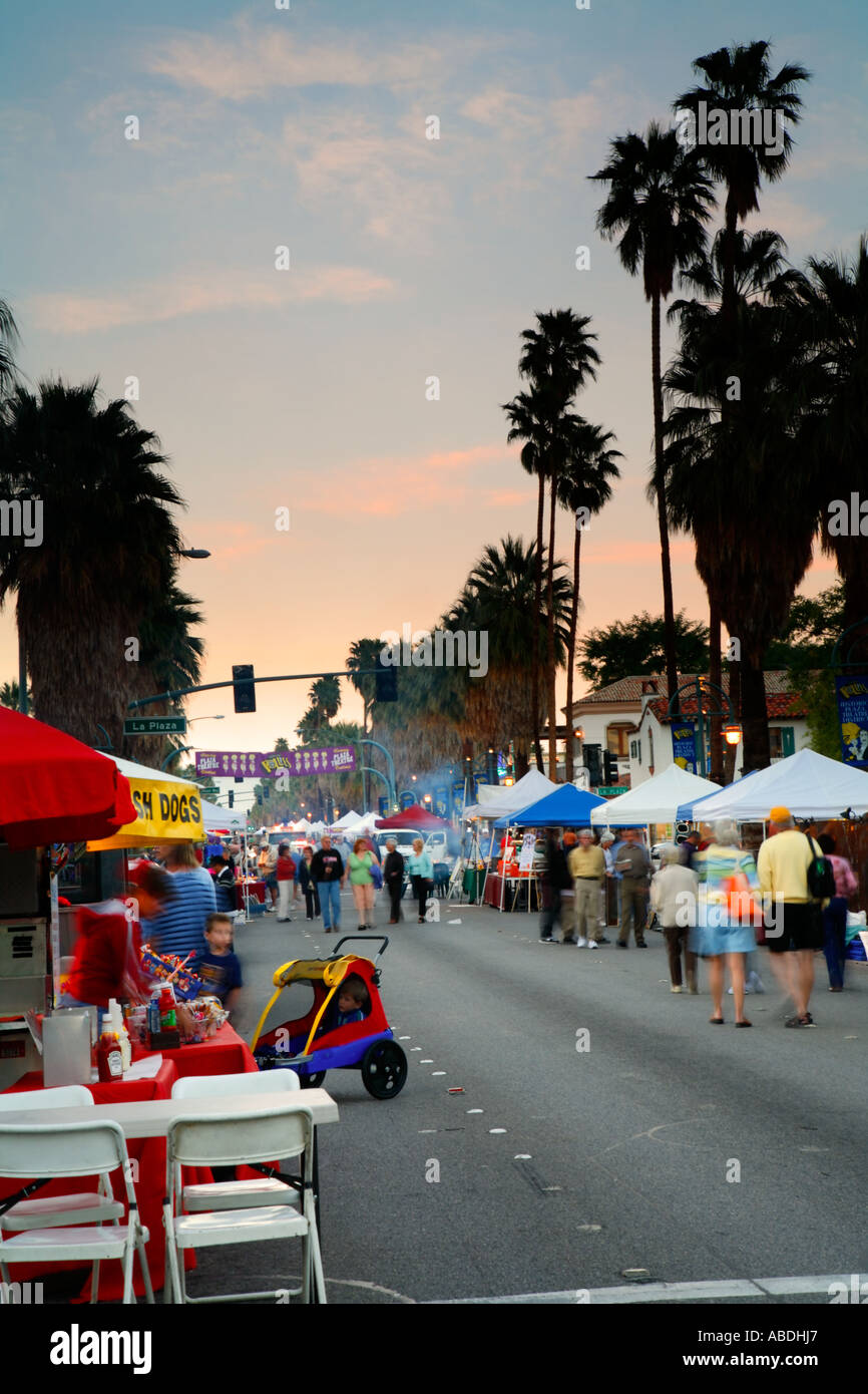 Village Fest the open air Street Fair closes down the main street Palm Canyon Drive Palm Springs California Stock Photo