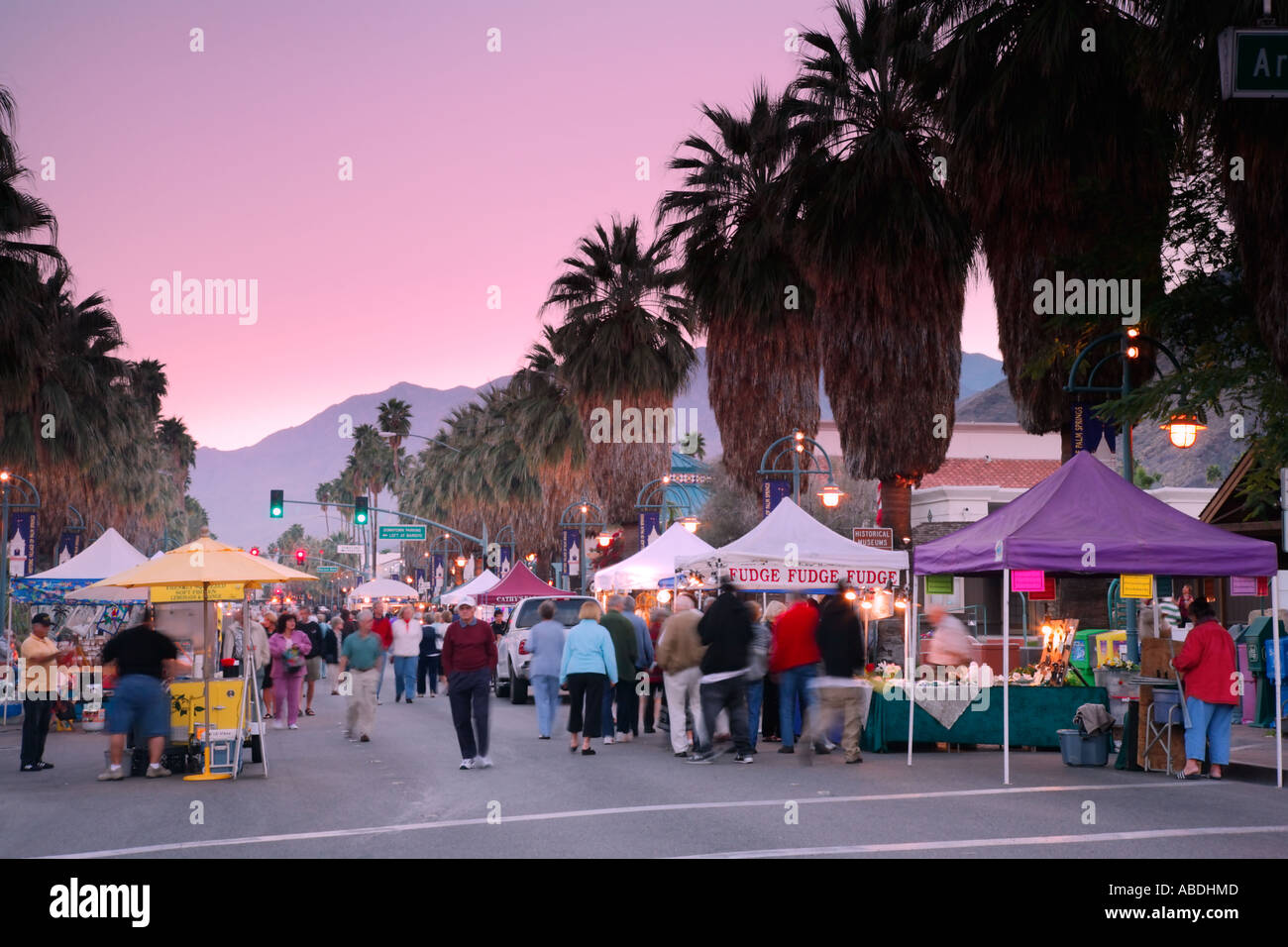 Village Fest the open air Street Fair closes down the main street Palm Canyon Drive Palm Springs California Stock Photo