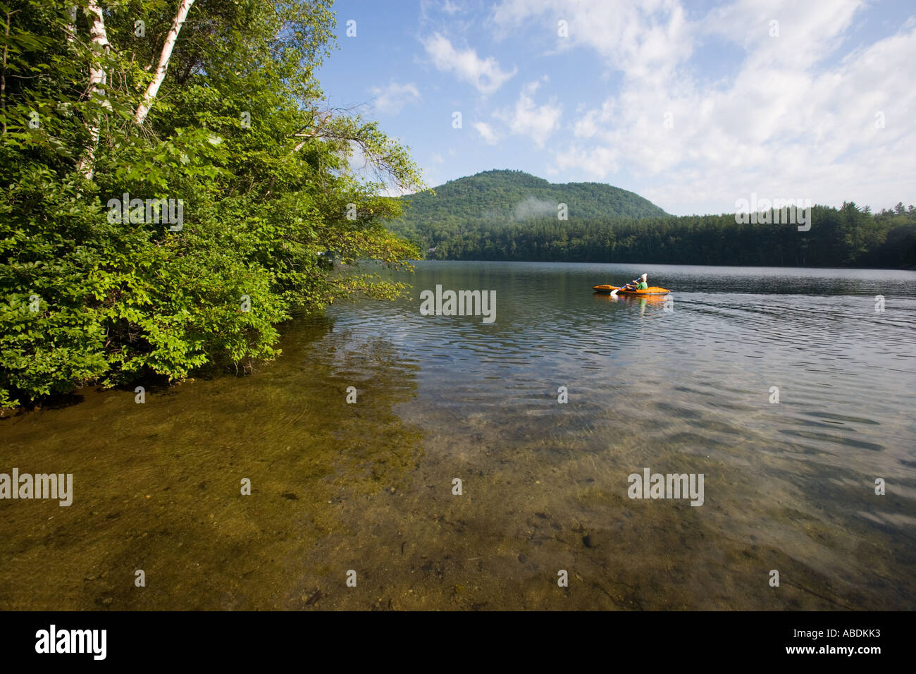 A kayaker on Mirror Lake near the Hubbard Brook Experimental Forest in