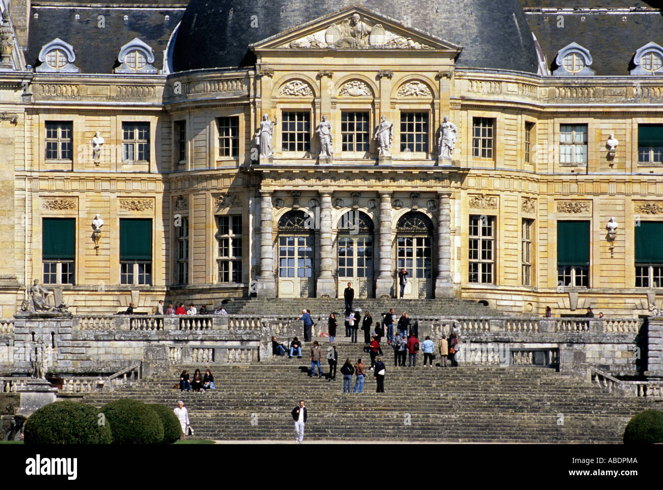 Vaux-le-Vicomte chateau palace facade tourists Stock Photo
