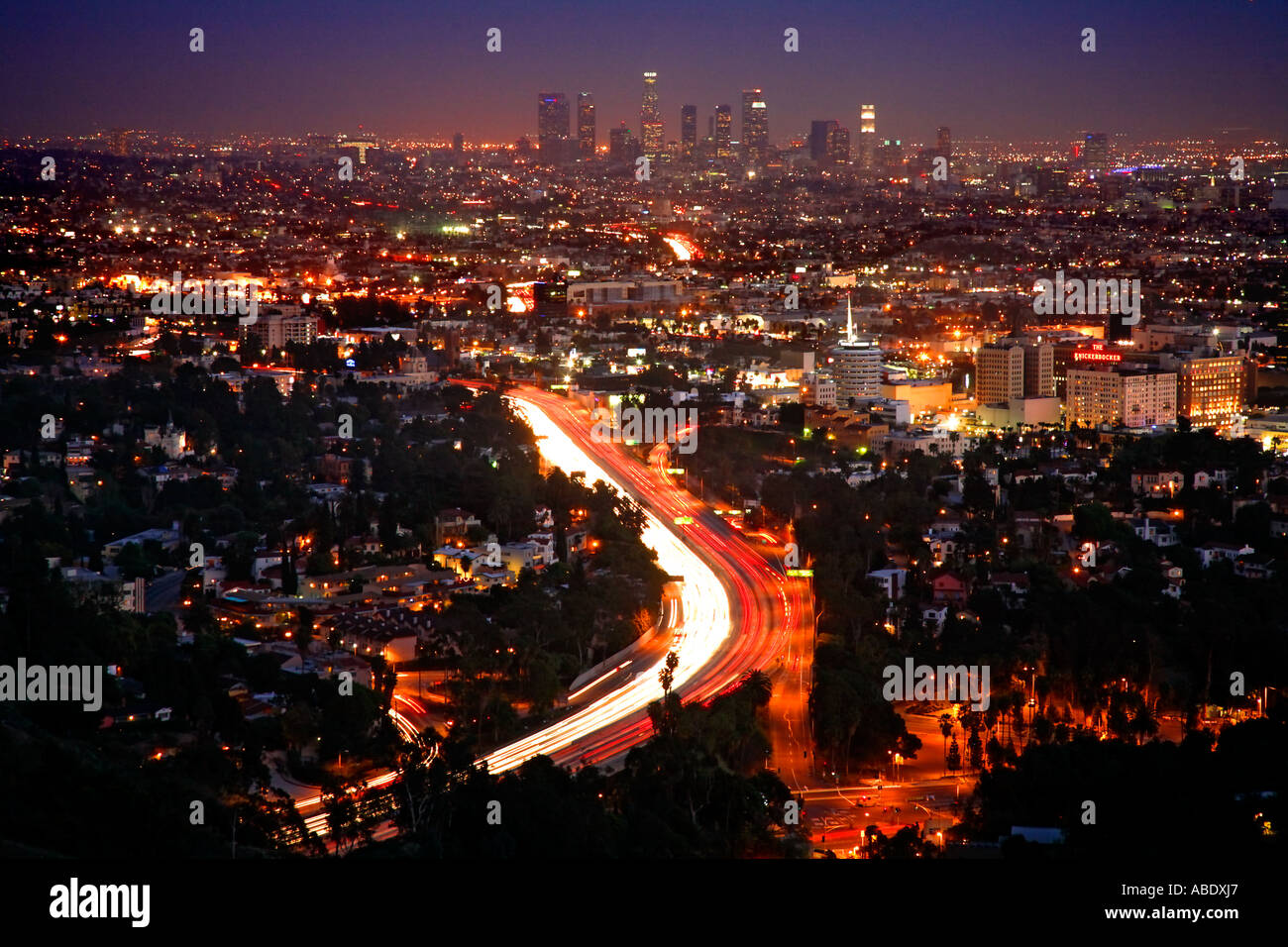 Hollywood and downtown Los Angeles at night California Stock Photo