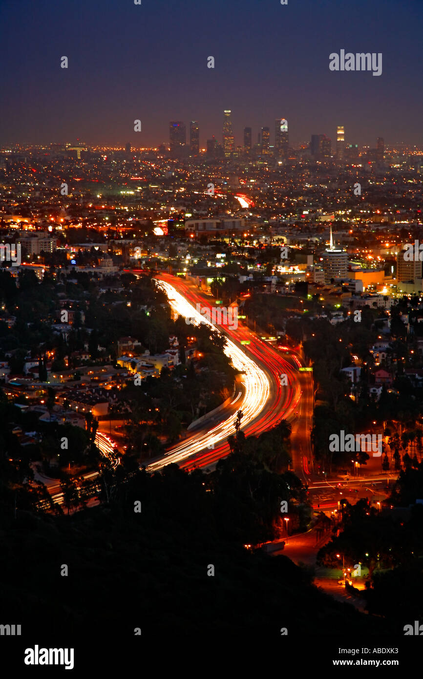 Hollywood and downtown Los Angeles at night California Stock Photo