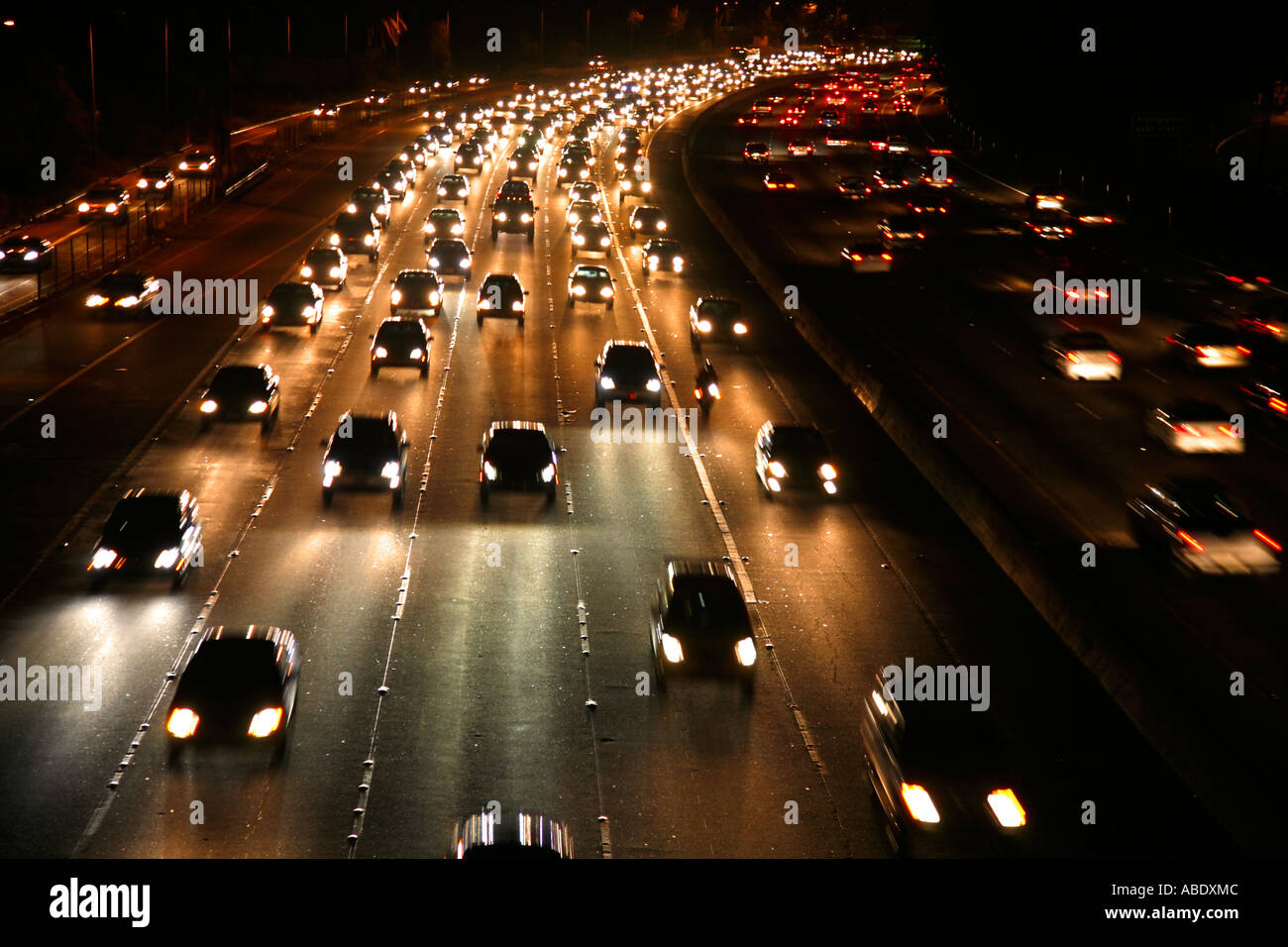 The Hollywood Freeway at night Los Angeles California Stock Photo
