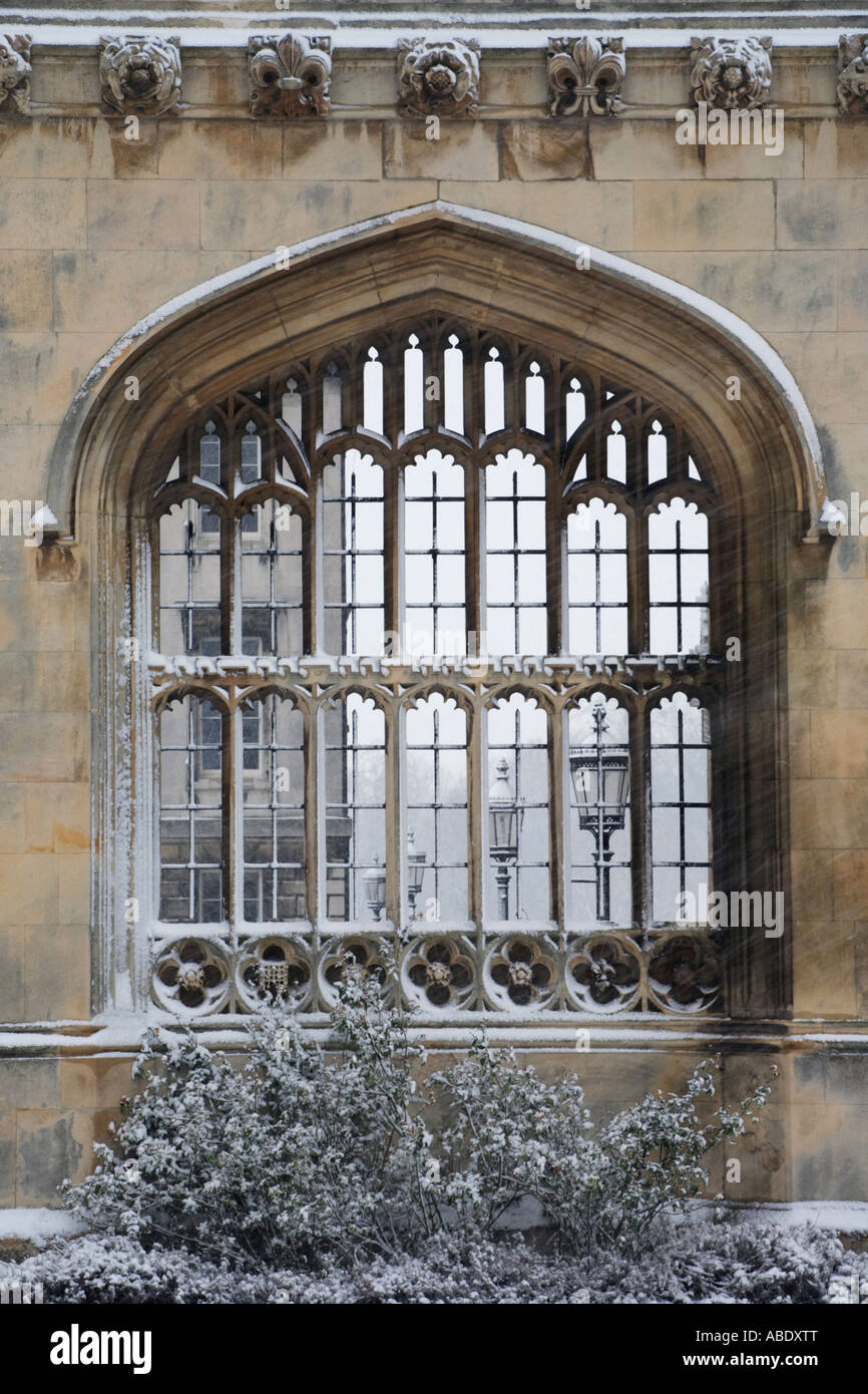 'Kings College' Univeristy of Cambridge, screen in the snow Stock Photo