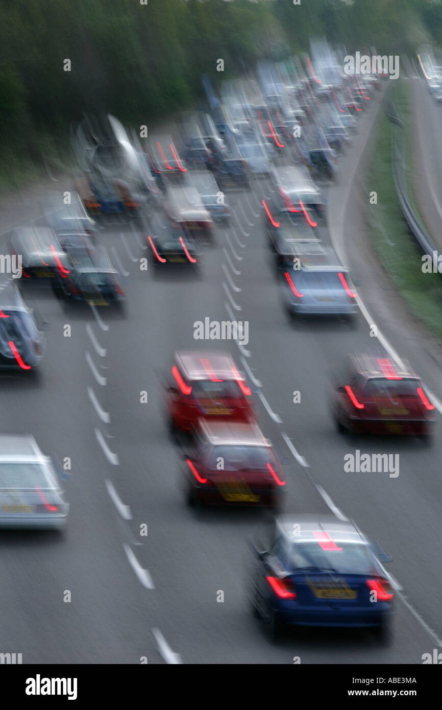 Cars braking for traffic jam on dual carriageway Stock Photo