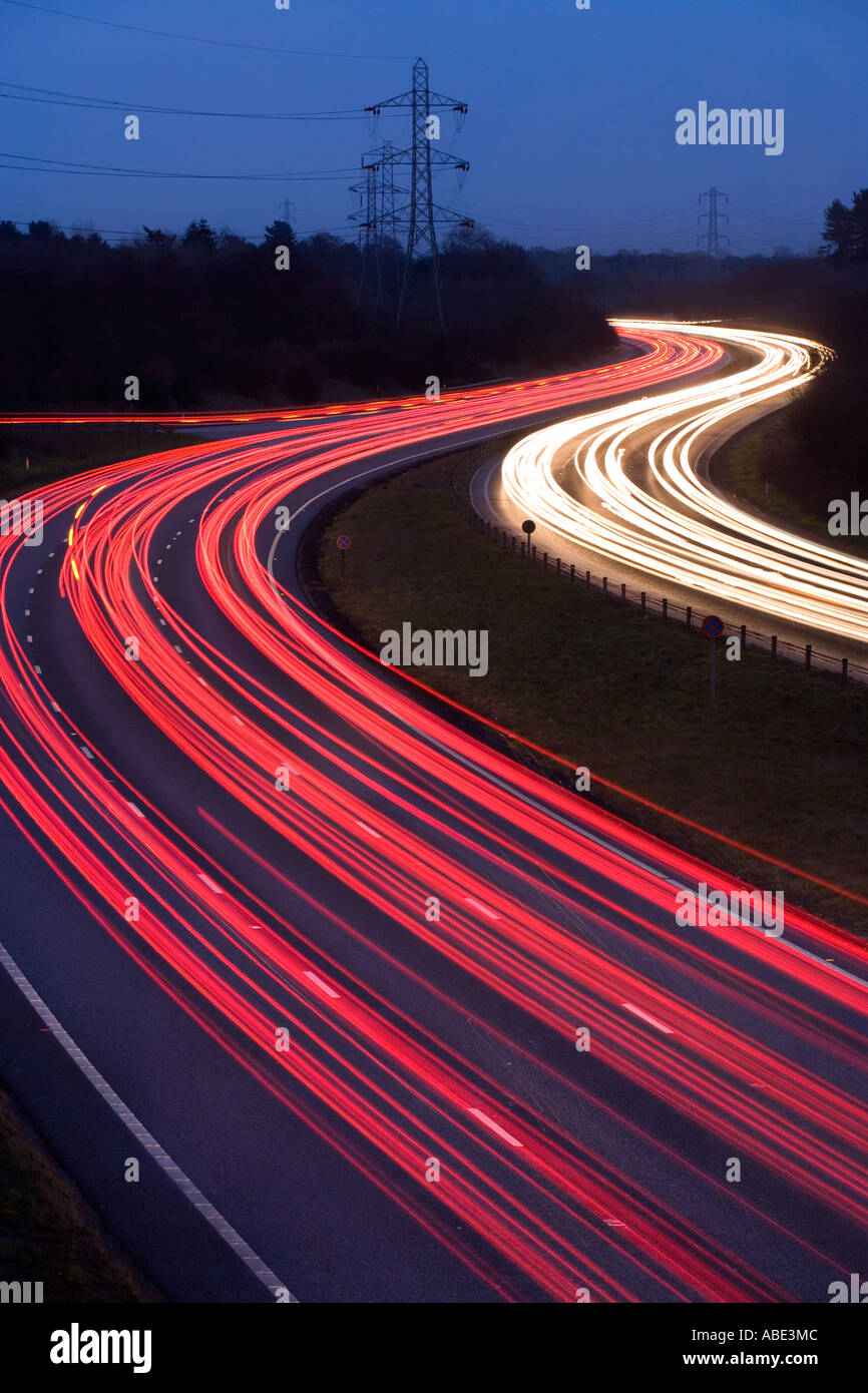 Traffic at night on dual carriageway Stock Photo