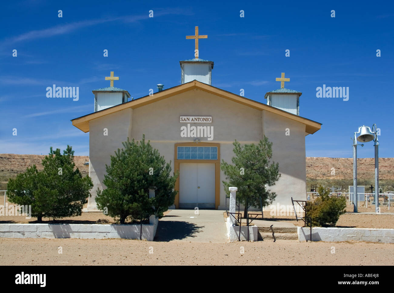 Exterior of the San Antonio Mission located at the Piro Indian Pueblo in New Mexico Stock Photo
