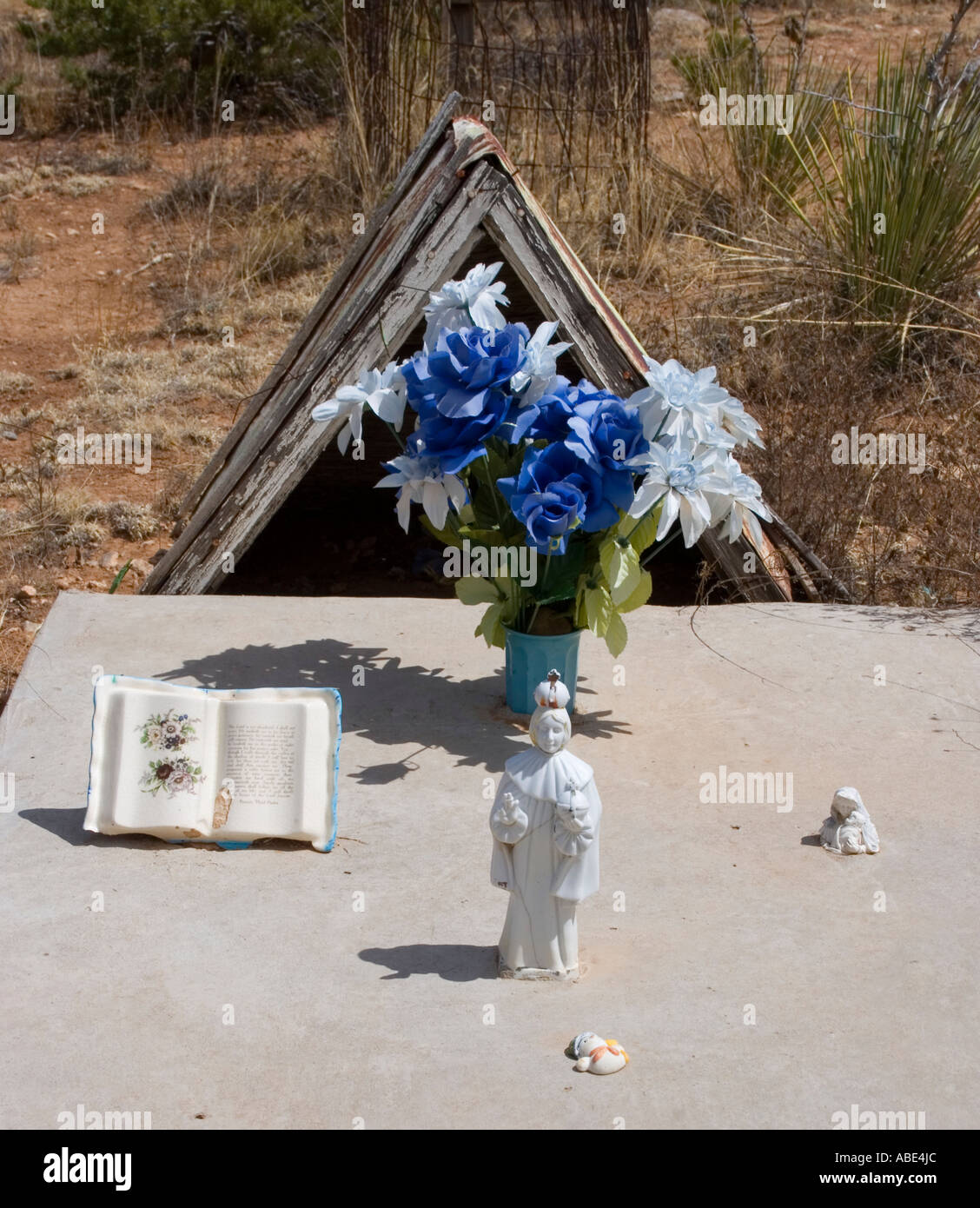 Grave at the cemetery behind the San Antonio Mission located at the Piro Indian Pueblo in New Mexico Stock Photo