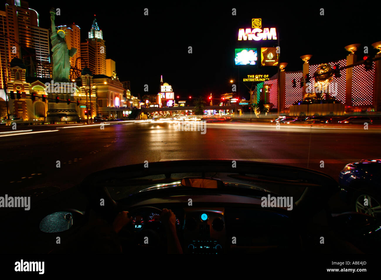 Driving down The Strip at night Las Vegas Nevada Stock Photo Alamy