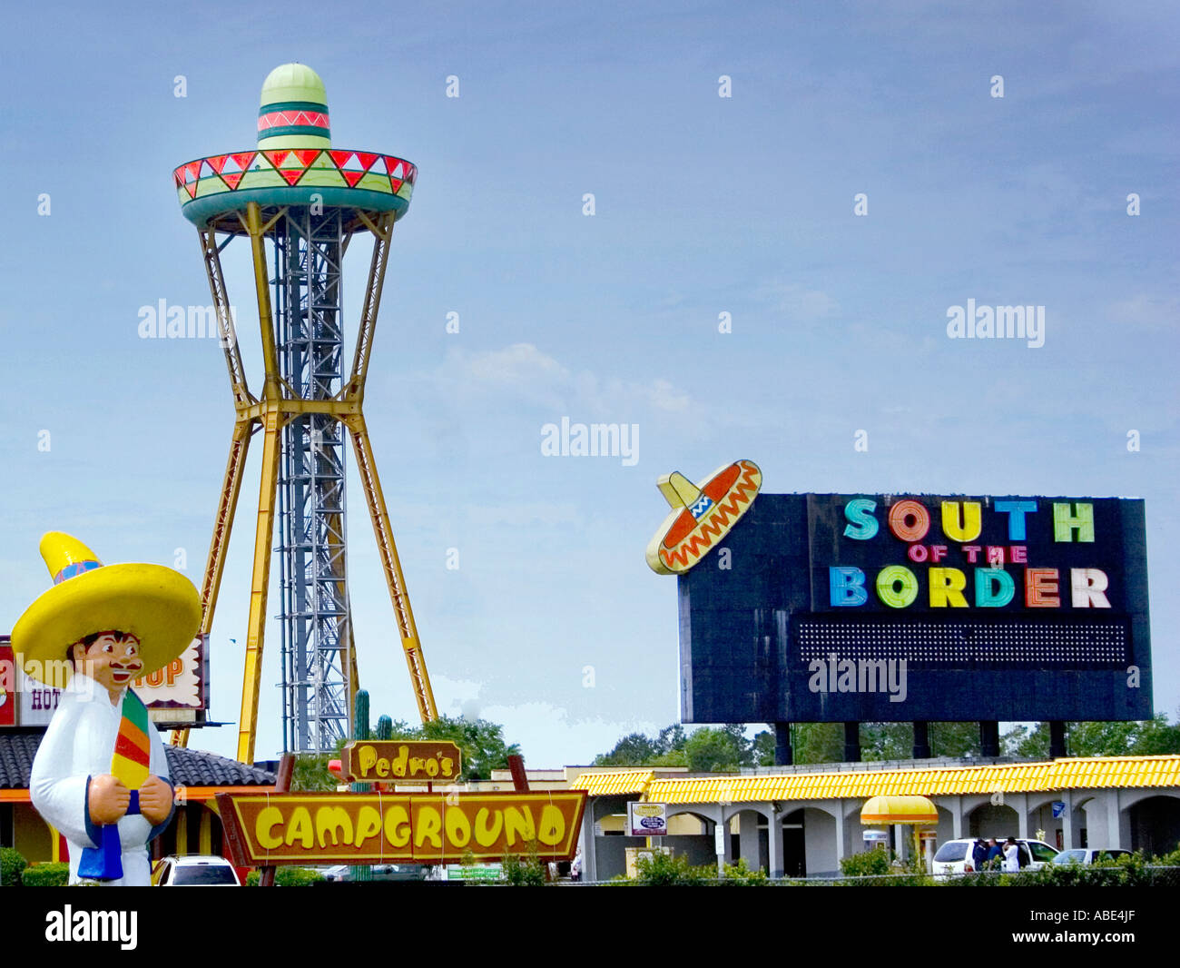 Entrance to South of the Border a giant Mexican themed highway rest stop in Dillon South Carolina Stock Photo
