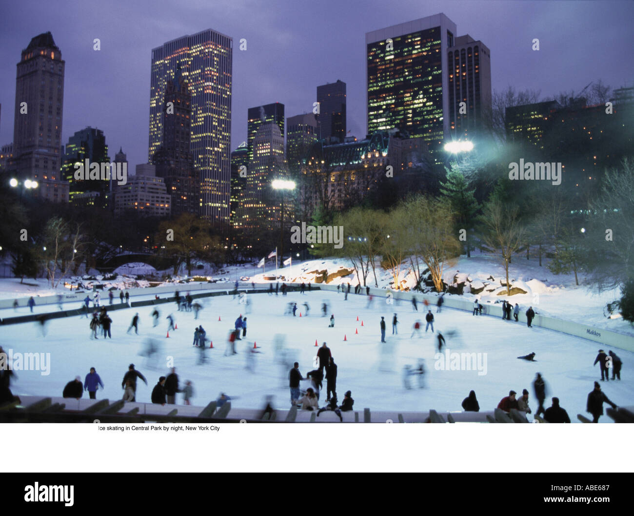 Ice skating in central park by night Stock Photo Alamy