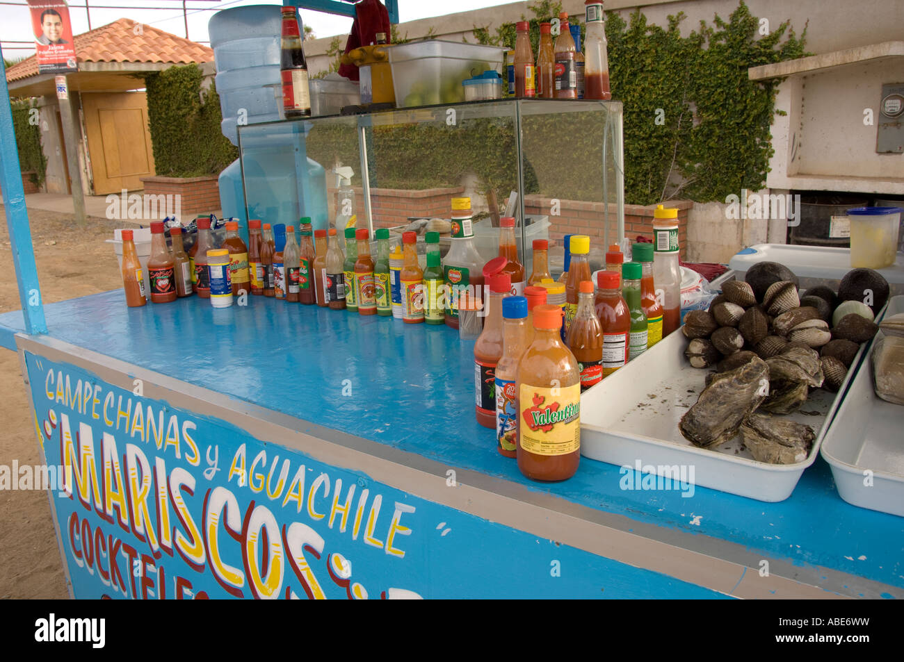 Colorful Taco and Lobster Stand on the way into Ensenada, Mexico Stock
