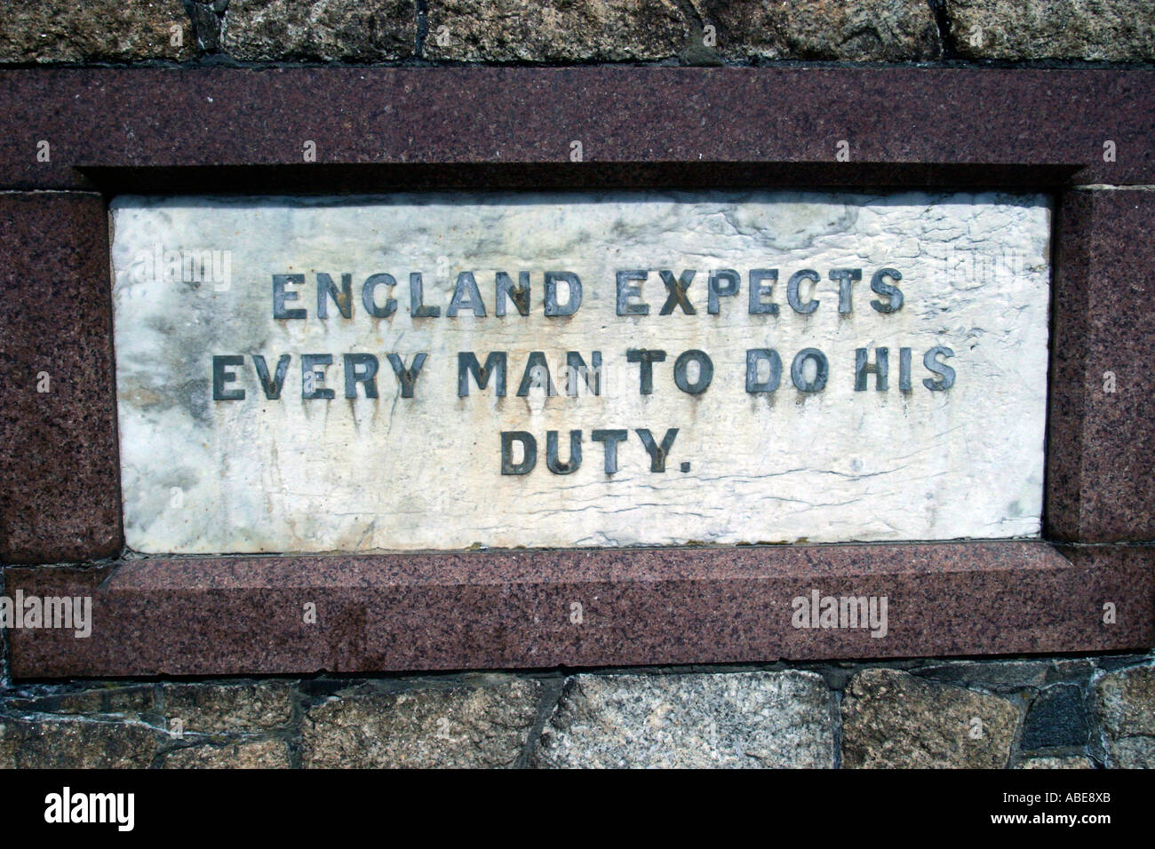 Nelsons famous dictum England expects every man to do his duty inscribed on a memorial in Portsmouth Stock Photo