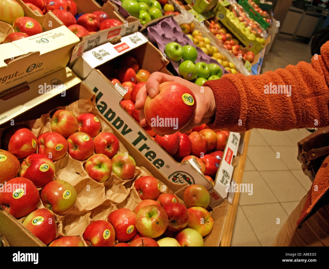 person consumer shopping in supermarket in department for fruit with