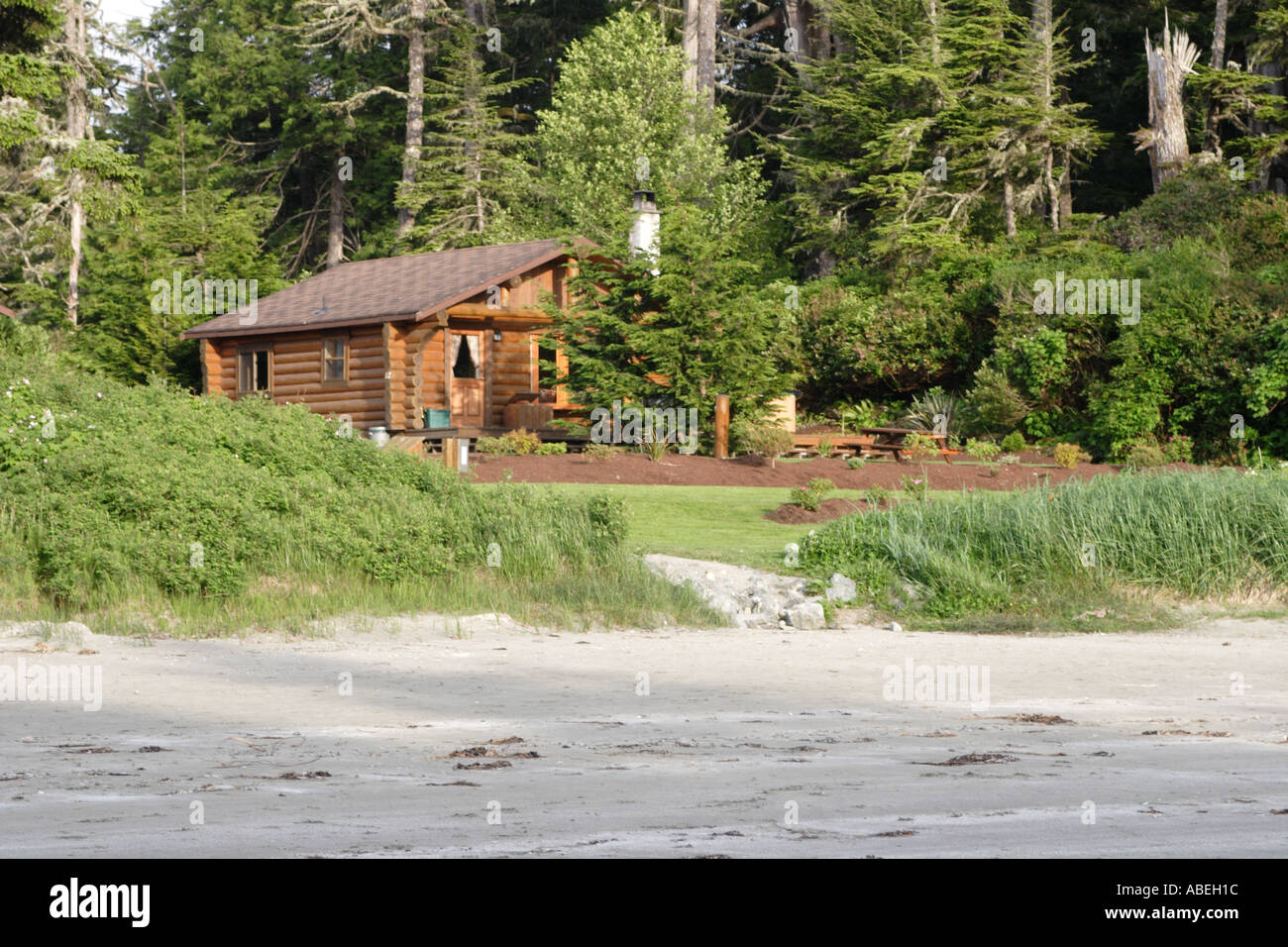 Cabin Along The Beach In Tofino British Columbia Canada Stock