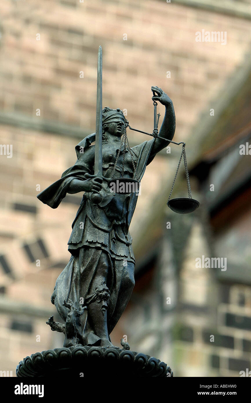 Justitia on a well in Nuernberg Stock Photo