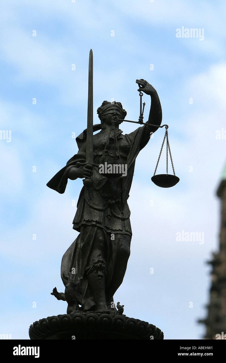 Justitia on a well in Nuernberg Stock Photo