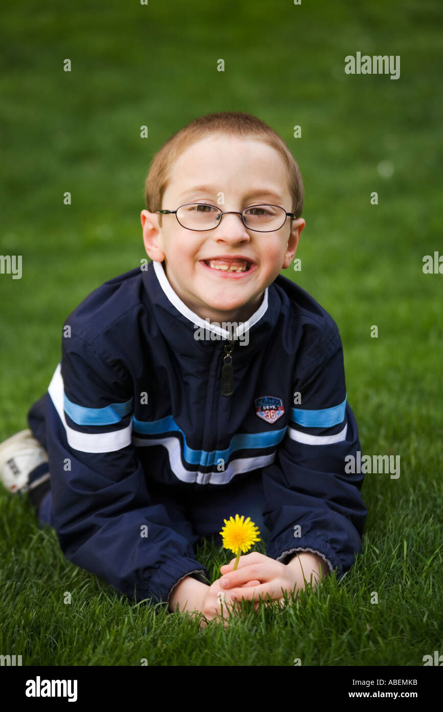 boy with dandelion Stock Photo