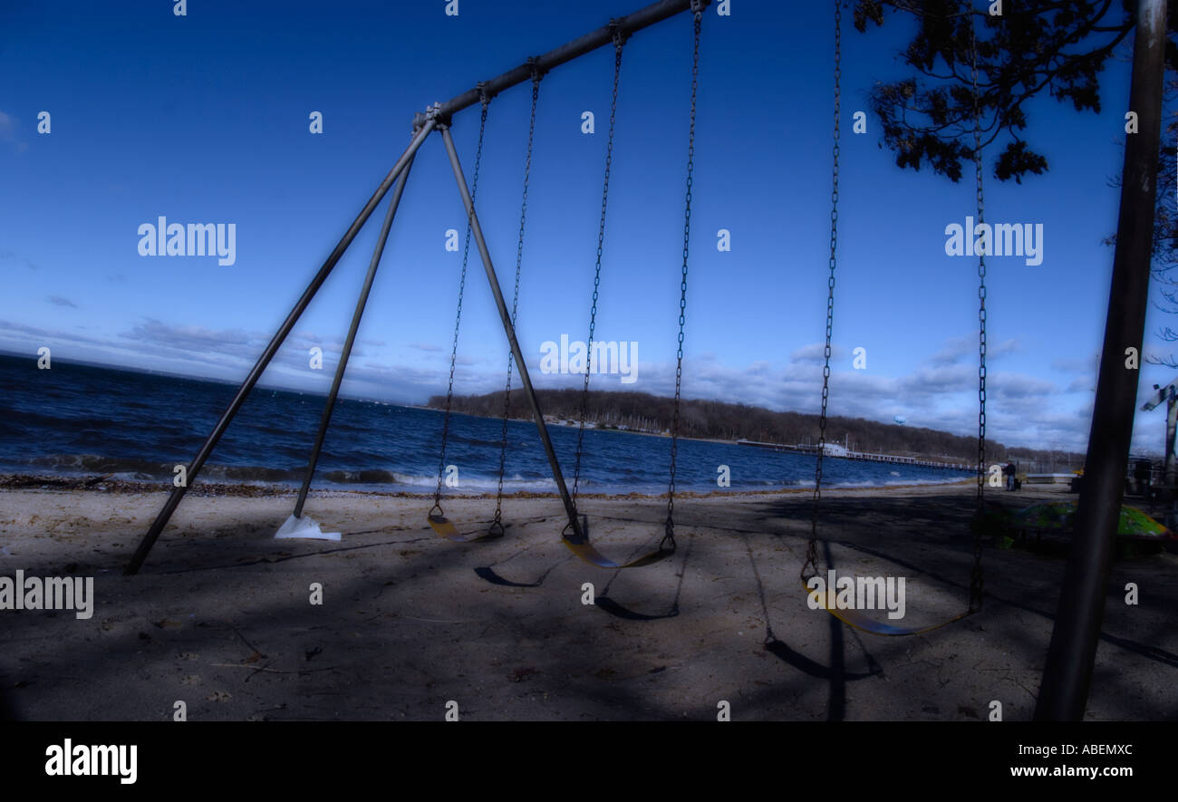 swing set on beach Stock Photo