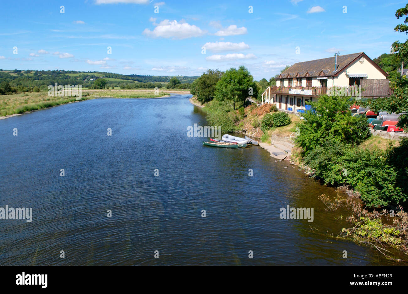 Wye Valley Canoes canoe hire business on banks of the River Wye at Glasbury on Wye near Hay on