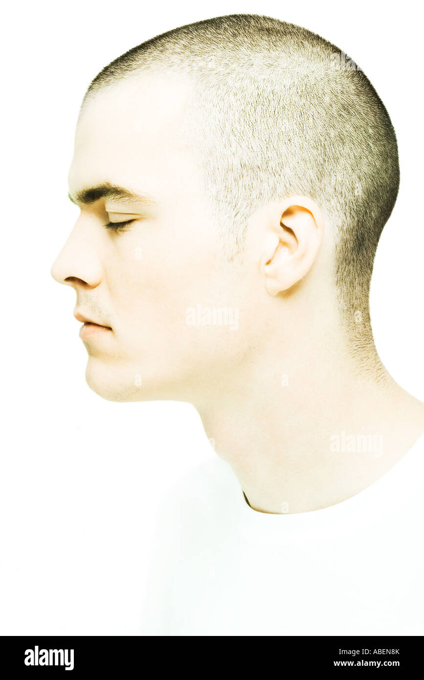 Young man's head, eyes closed, profile Stock Photo Alamy