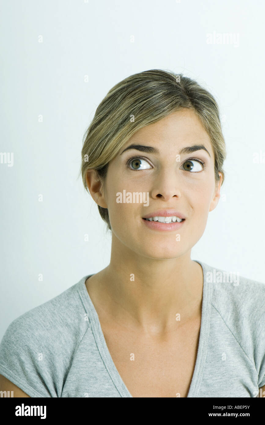 Woman, looking away, smiling, portrait Stock Photo