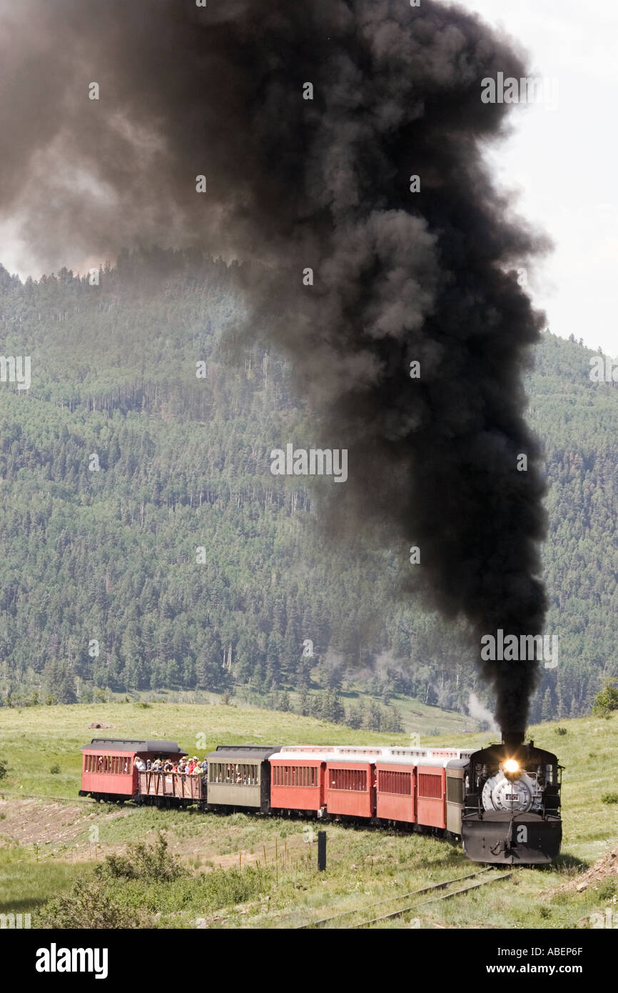 The Cumbres an Toltec Scenic Railroad which operates in New Mexico and Colorado seen here near Cumbres Pass in Colorado Stock Photo