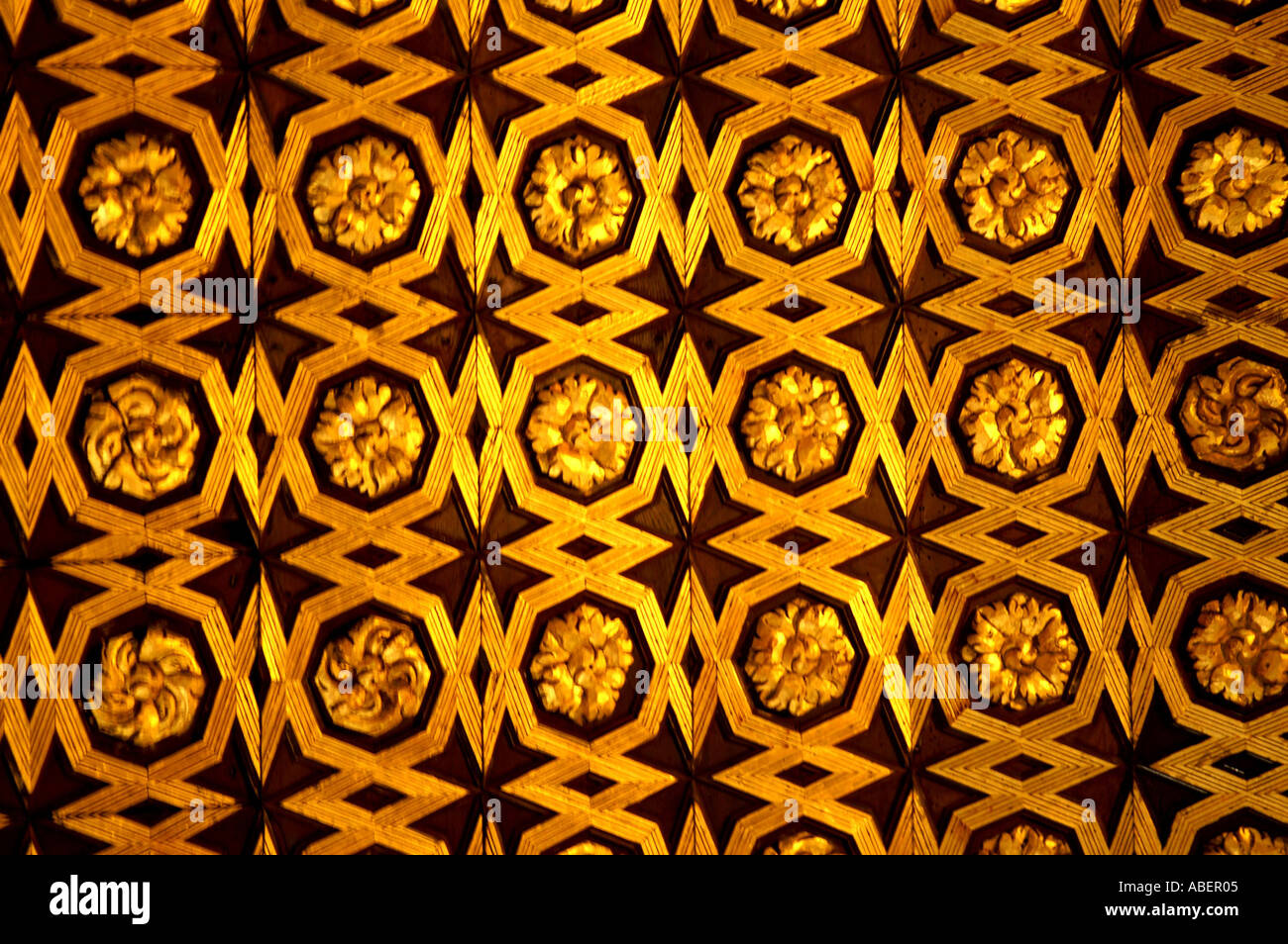 Moorish patterns on tiles in Alcazar former moorish fortress in Seville ...