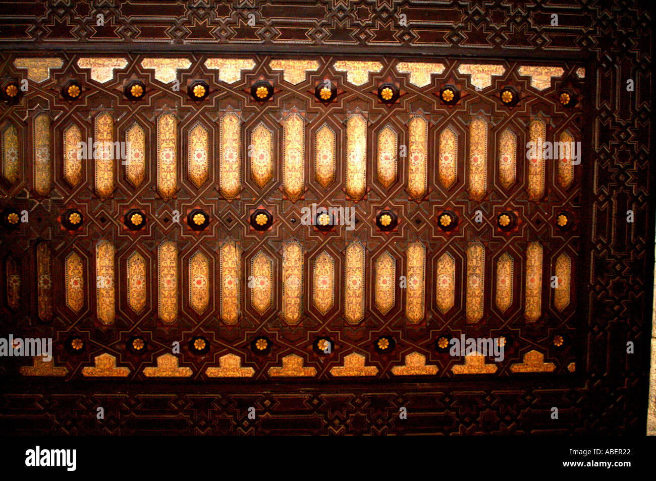 Ornate wooden ceiling in Alcazar former moorish fortress in Seville ...