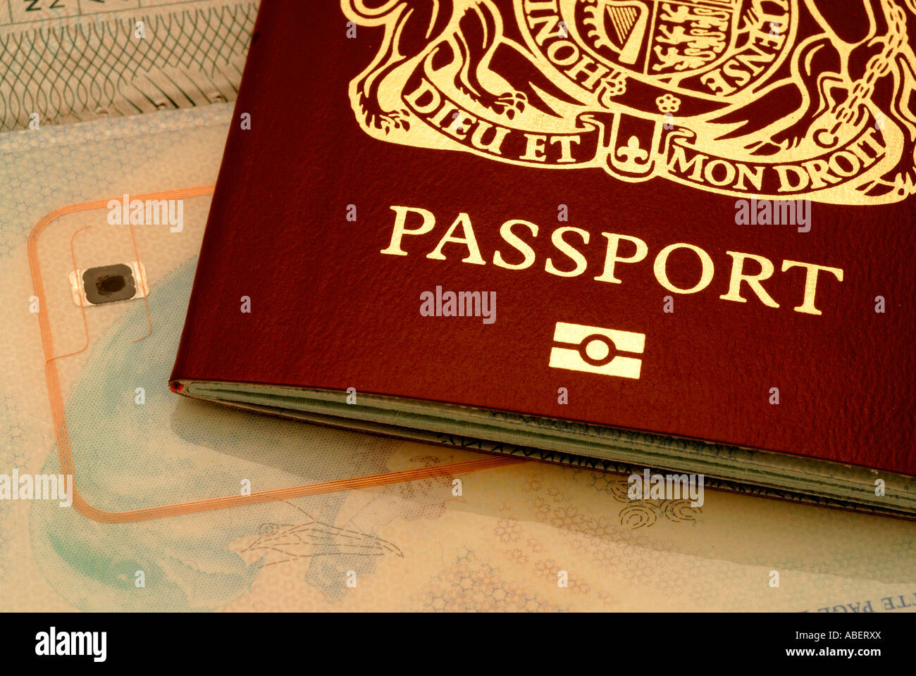 Biometric Passport microchip, British passport, passport Stock Photo