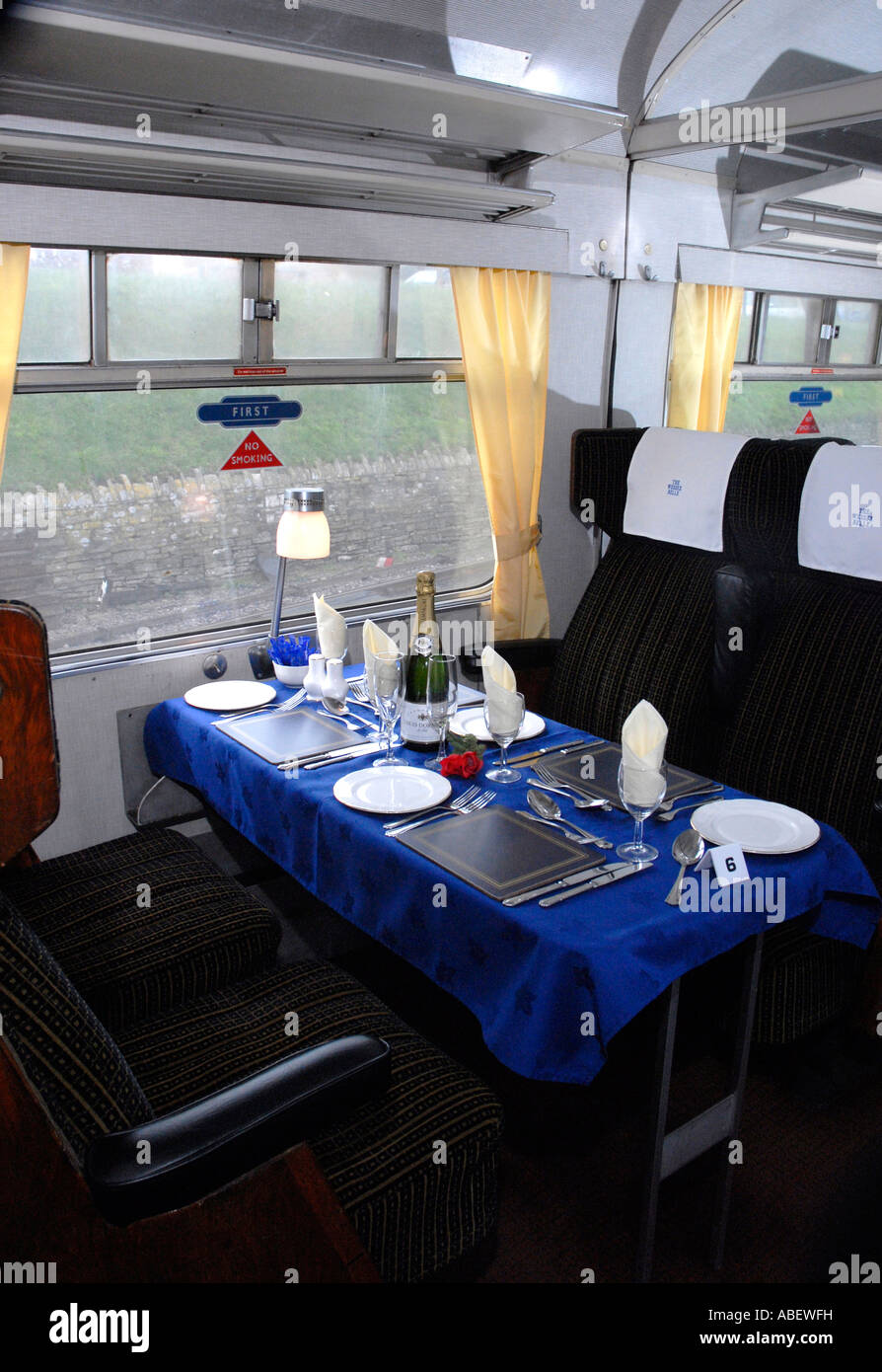 The Wessex Belle dining car used for catering events on the Swanage Railway Dorset, Britain, UK Stock Photo