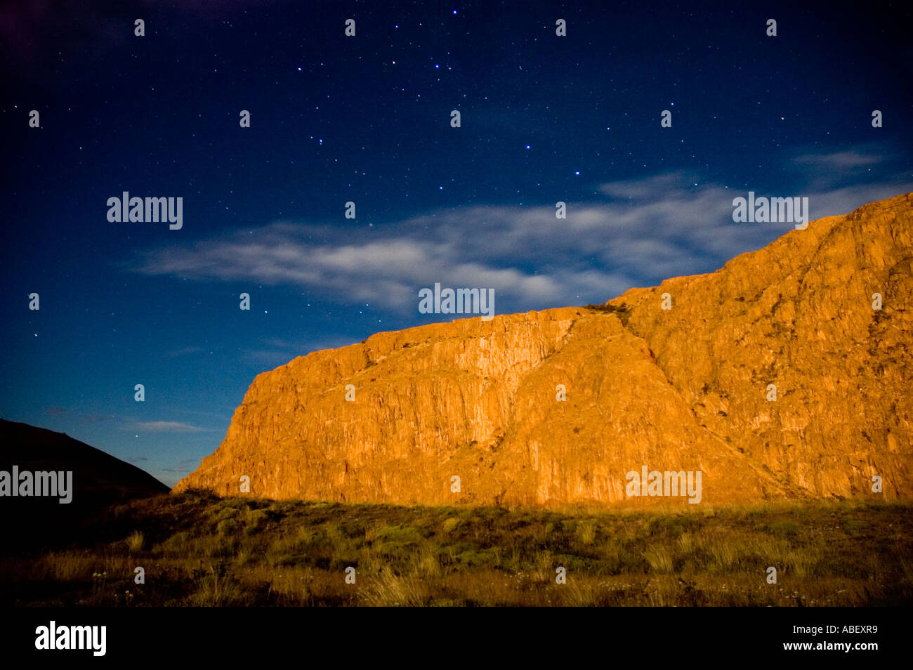 Nightshot of Rock Walls surrounding El Chalten, Los Glaciares National Park, Santa Cruz, Patagonia, Argentina Stock Photo
