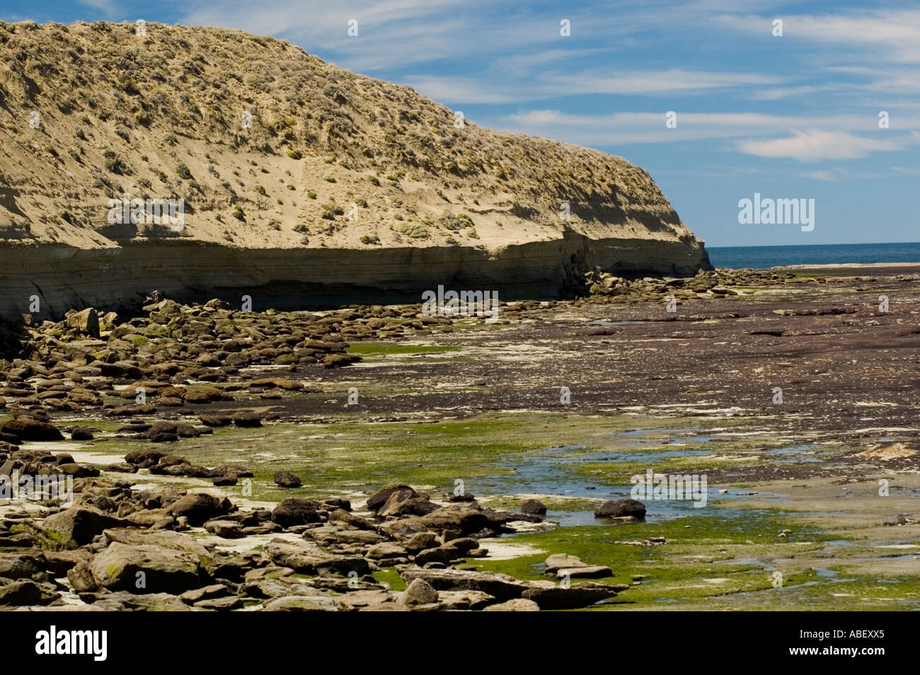 Atlantic Ocean Shore near Comodoro Rivadavia Chubut Eastern Patagonia Argentina Stock Photo