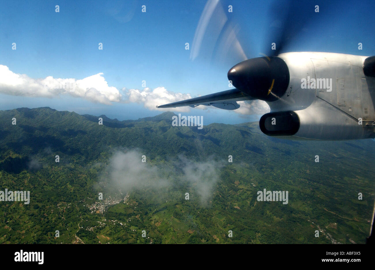 Flying over the banana farms of St Vincent, Caribbean Stock Photo