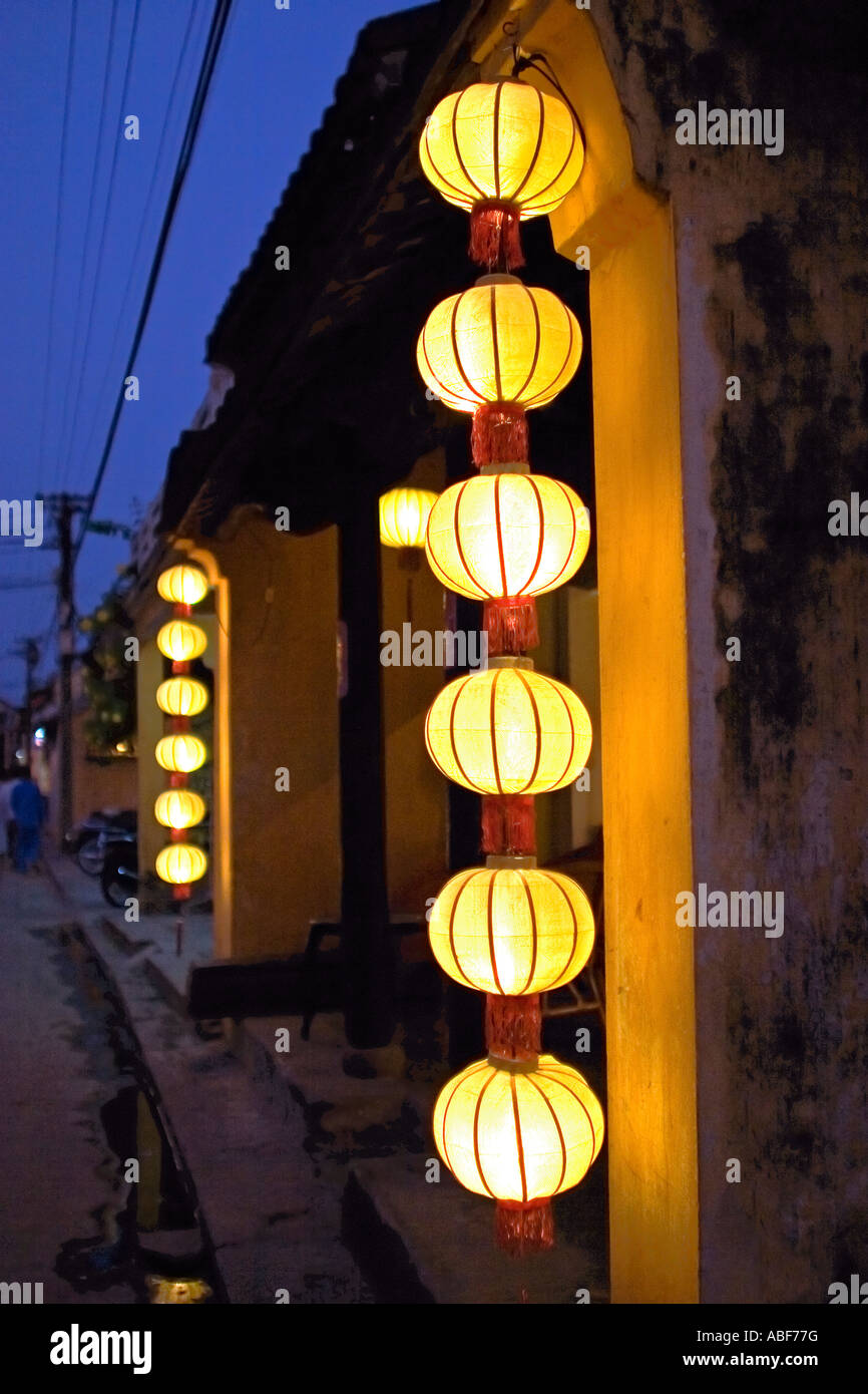 Lanterns at Night in Hoi Ann Street Vietnam Stock Photo