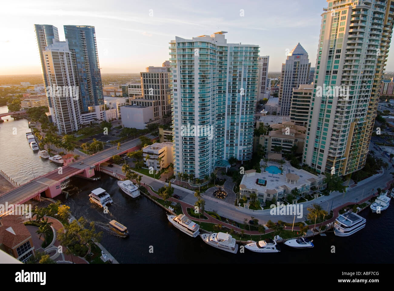 High-rise office towers and condominiums tower over New River in ...