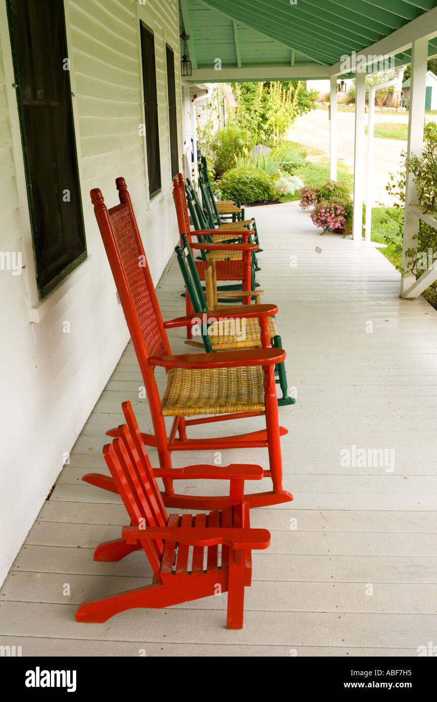 The front porch at the Oakland House Seaside Resort in Brooksville Maine Blue Hill Peninsula