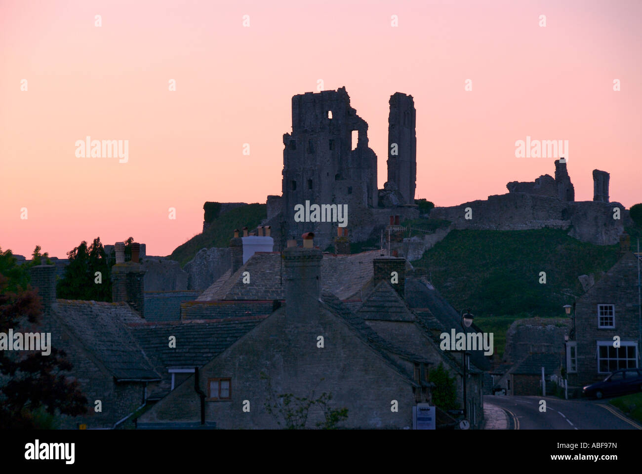 Corfe castle from West street Stock Photo Alamy
