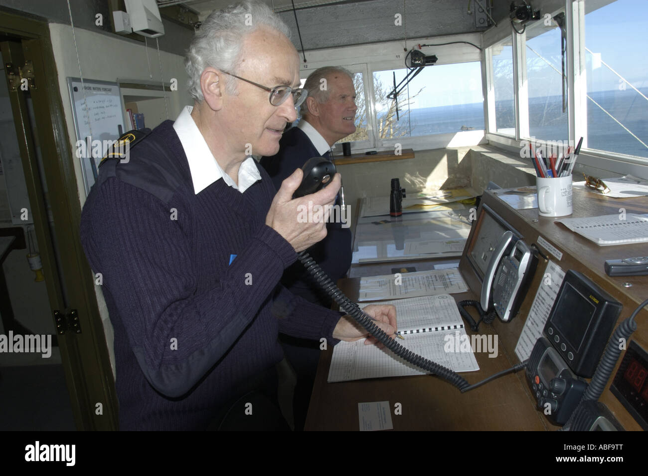 Members of National Coastwatch on duty at Froward Point Station between ...