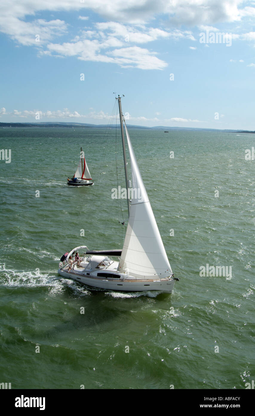Sailing in The Solent off the Isle of Wight southern England UK Stock