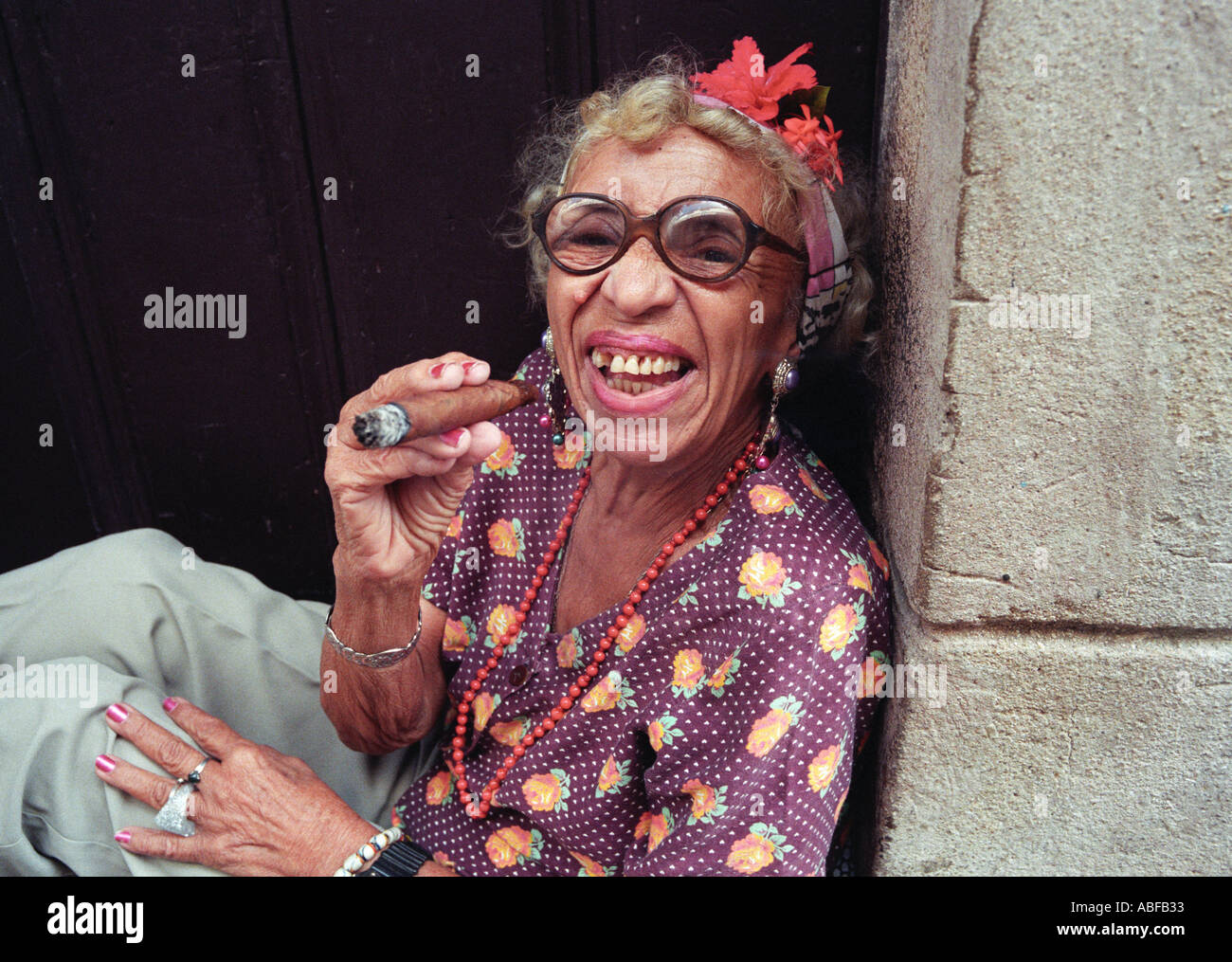 A cigar smoking woman Havana Cuba Stock Photo