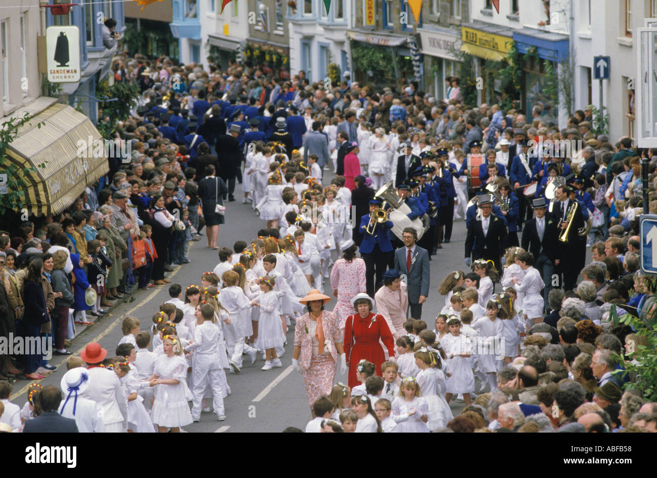Children's Dance at the Helston Furry Dance Flora Dance Day, Takes place annually  on May 8th 1989 1980s UK England HOMER SYKES Stock Photo