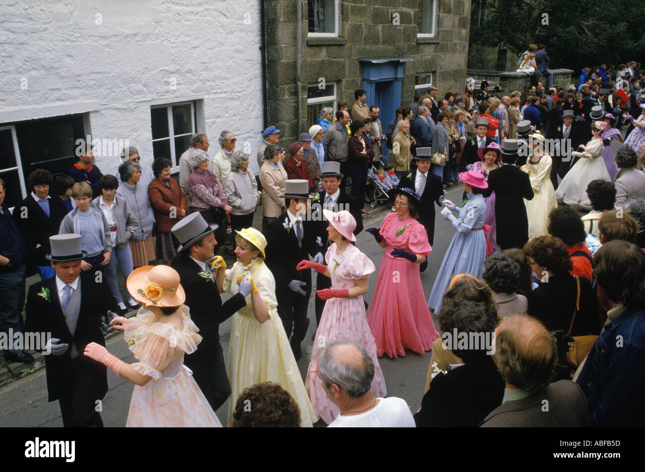 Helston Furry dance Helston Cornwall England Flora Day 8th May.  Midday formal dance main dance of the day. 1989 1980s UK HOMER SYKES Stock Photo