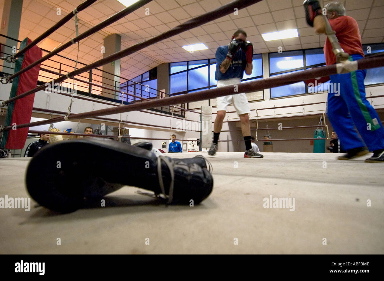 The boxing training in a gymnasium Stock Photo