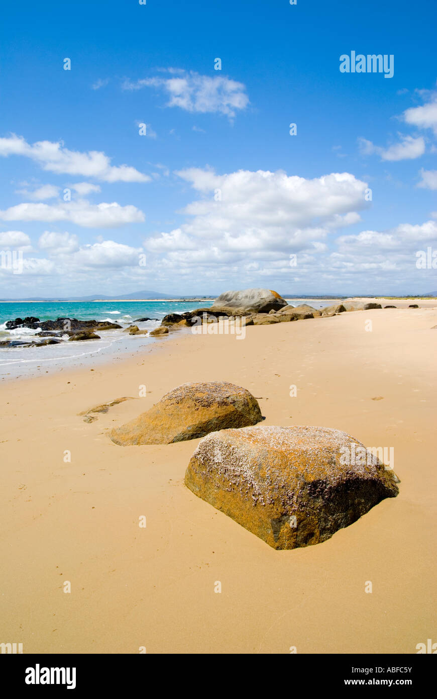 Beautiful Beach with Granite Rocks Stock Photo