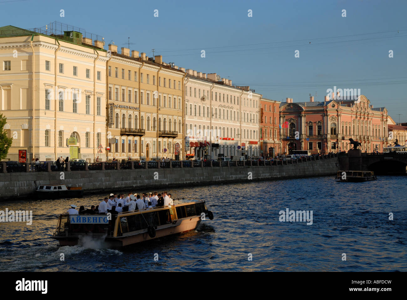 Russian sailors on tour boat on Fontanka Canal Stock Photo - Alamy